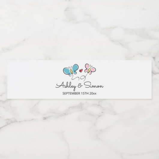 Eigene Schmetterlinge flatternder Hochzeitsempfang Wasserflaschenetikett (Einzelnes Label)