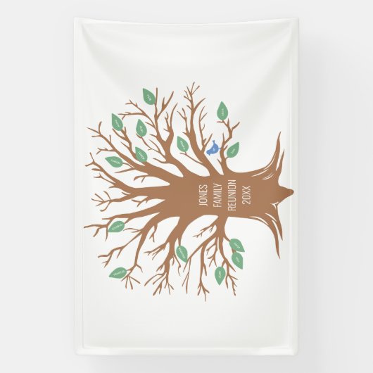 Eigene Stammbaum mit Blätter und Vögeln Banner (Vertikal)