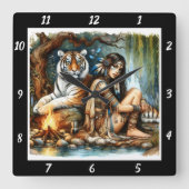 Eigene Stärke: Die Ausmaße des Tigerwaldes Quadratische Wanduhr (Vorderseite)