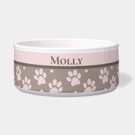 Eigene Taupe und rosa Paw Print personalizable Napf