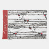 Eigene Weiße Birkenbäume und Vögel von Rotem Kardi Geschirrtuch (Horizontal)