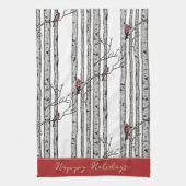 Eigene Weiße Birkenbäume und Vögel von Rotem Kardi Geschirrtuch (Vertikal)