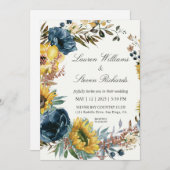 Eigene weiße Sonnenblumen und Hochzeit mit blauem Einladung (Vorne/Hinten)