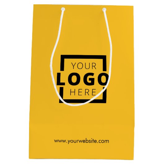 Eigene Werbung für gelbes Shopping-Logo Mittlere Geschenktüte (Rückseite)