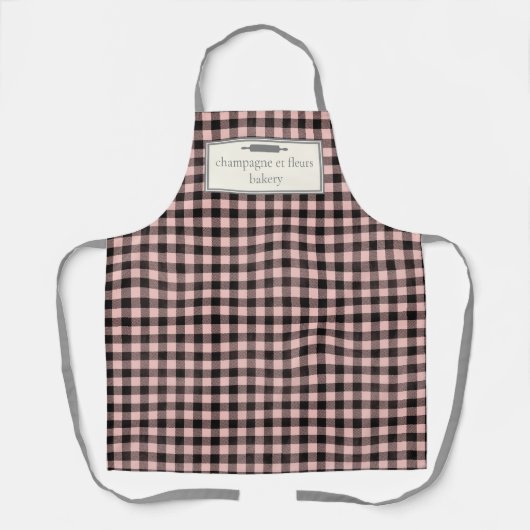 Eigener Bäckereiname Rosa + Karierter schwarzer Ka Schürze (Vorderseite)