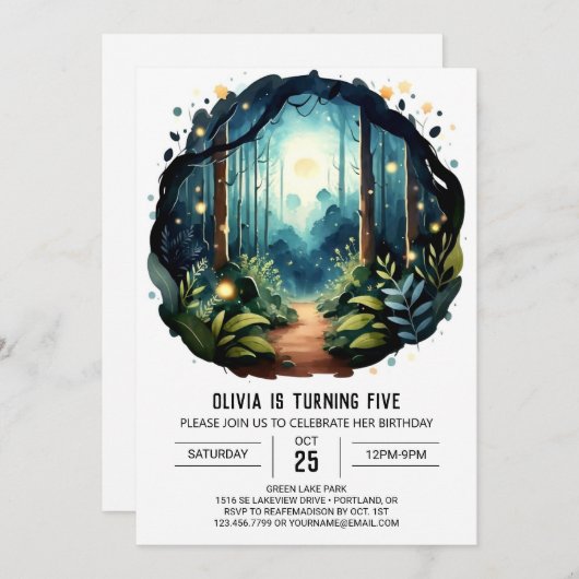 Eigener Baum Verzaubertes Waldland Geburtstag Einladung (Vorne/Hinten)