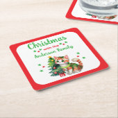 Eigener Familienname - Baum und Katzenrot Weihnach Rechteckiger Pappuntersetzer (angewinkelt)