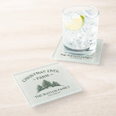 Eigener Familienname Weihnachtsbaumbaum Retro Glasuntersetzer (Schrägansicht)