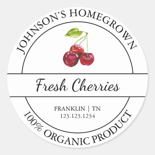 Eigener Garten Frische Bio Kirsche Runder Aufkleber (Vorderseite)