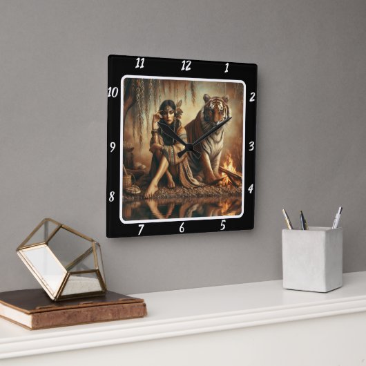 Eigener Geist: Der Blick des Tigers fließen Quadratische Wanduhr (Büro)