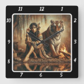 Eigener Geist: Der Blick des Tigers fließen Quadratische Wanduhr (Vorderseite)