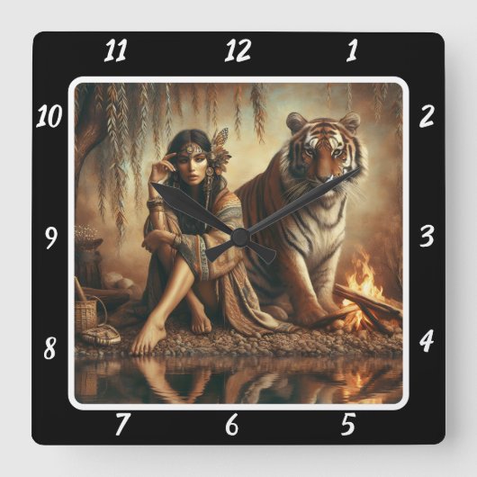 Eigener Geist: Der Blick des Tigers fließen Quadratische Wanduhr (Vorderseite)