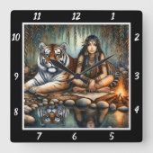 Eigener Geist: Der Fluss des Tigerglanzes Quadratische Wanduhr (Vorderseite)