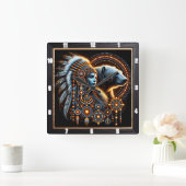 Eigener Geist mit Bären in leuchtendem Design Quadratische Wanduhr (Zuhause)