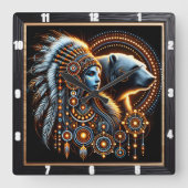 Eigener Geist mit Bären in leuchtendem Design Quadratische Wanduhr (Vorderseite)