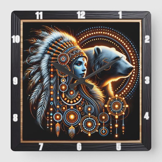 Eigener Geist mit Bären in leuchtendem Design Quadratische Wanduhr (Vorderseite)