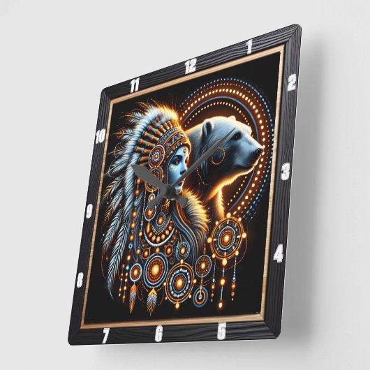 Eigener Geist mit Bären in leuchtendem Design Quadratische Wanduhr (Winkel)