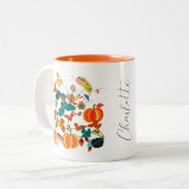 Eigener Kernpunkt Orange Grüner Kürbis Herbst Zweifarbige Tasse (Vorderseite Links)
