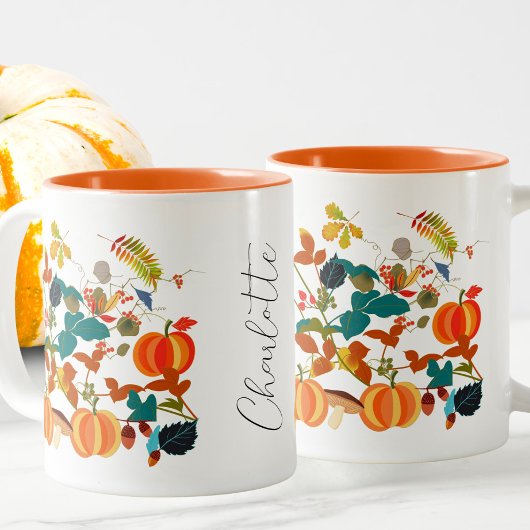 Eigener Kernpunkt Orange Grüner Kürbis Herbst Zweifarbige Tasse