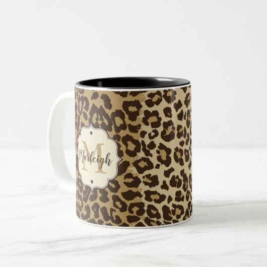 Eigener Leopard-Monogrammname Zweifarbige Tasse (Vorderseite Links)