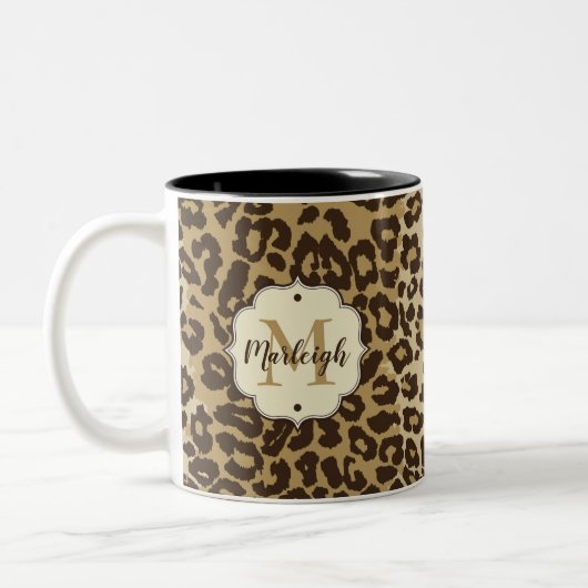Eigener Leopard-Monogrammname Zweifarbige Tasse (Links)