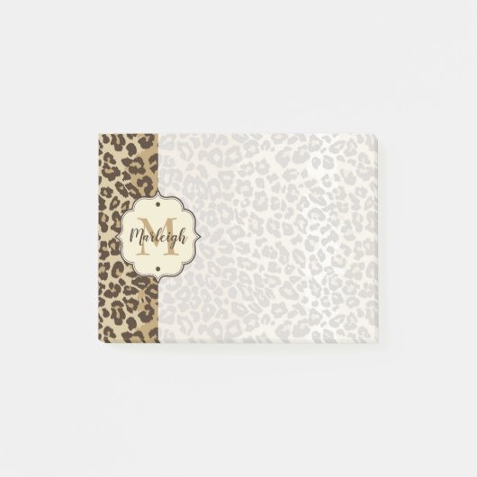 Eigener Leopardrucker Name des Monogramms Post-it Klebezettel (Vorderseite)
