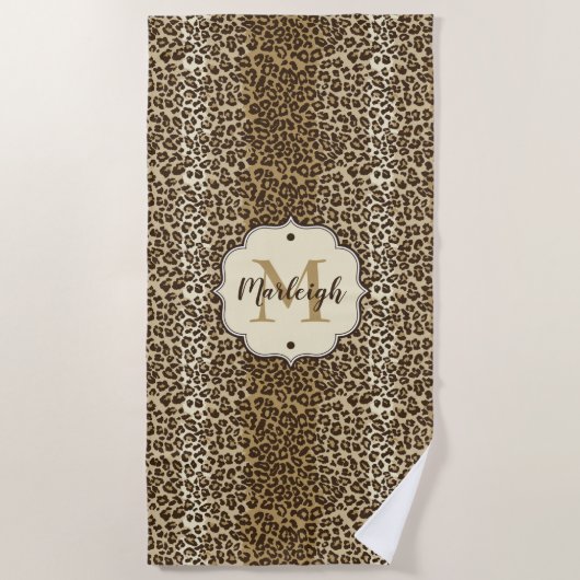 Eigener Leopardrucker Name des Monogramms Strandtuch (Vorderseite)