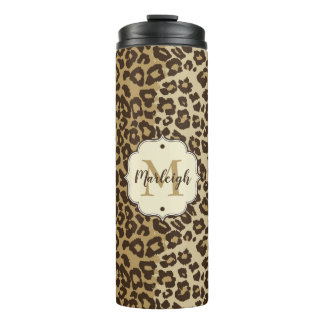 Eigener Leopardrucker Name des Monogramms Thermosbecher