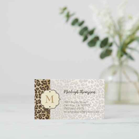 Eigener Leopardrucker Name des Monogramms Visitenkarte (Stehend Vorderseite)