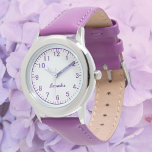 Eigener Mädchenname Lila Bandkid Armbanduhr<br><div class="desc">Custom Girl Name Stainless Steel Lila Strap Kid Watch.</div>