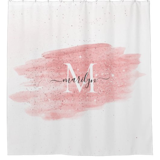 Eigener Monogram Name Girush Blink Pink Glitzer Duschvorhang (Vorderseite)