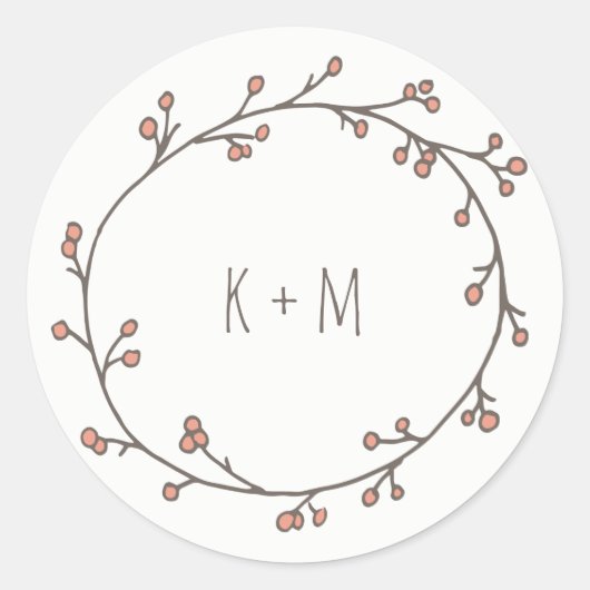 Eigener Monogramm-Kranz der Berries Runder Aufkleber (Vorderseite)