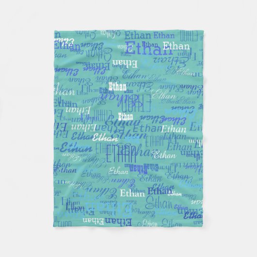Eigener Name des Jungen Personalisiert, hellblau A Fleecedecke (Vorderseite)
