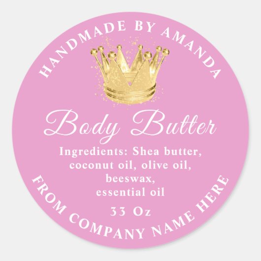 Eigener Name des Logos Body Butter Scrub Gold Pink Runder Aufkleber (Vorderseite)