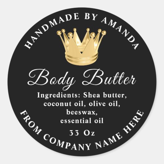 Eigener Name des Logos Body Butter Scrub Gold Schw Runder Aufkleber (Vorderseite)