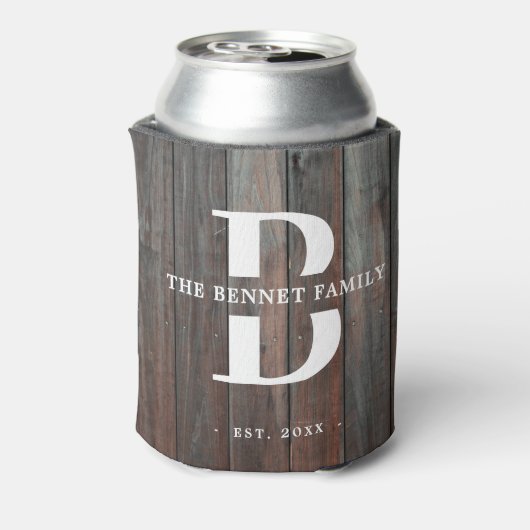 Eigener rustikaler Familienname Monogram Wood Dosenkühler (Kanne Rückseite)