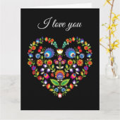 Eigener Text, Folklore, Wycinanki-Stil Karte (Gelbe Blume)