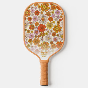 Eigener Text für den Retro-Boho Chic-Blumendruck C Pickleball Schläger