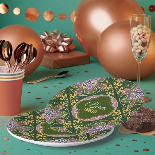 Eigener Text Olive and lavender Azulejos Pappteller (Multi)