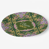 Eigener Text Olive and lavender Azulejos Pappteller (Schrägansicht)