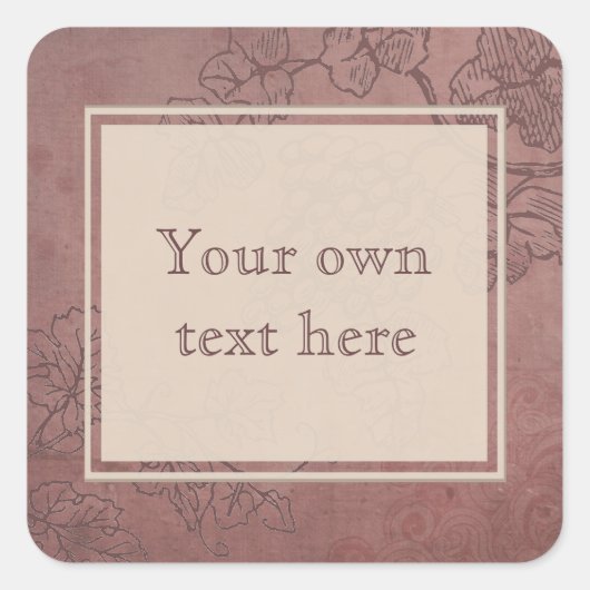 Eigener Text von Burgund Wein Grapevine Quadratischer Aufkleber (Vorderseite)