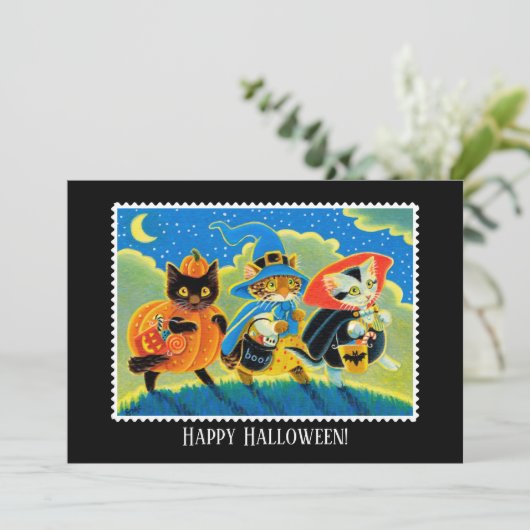 Eigener Trick oder Treat Halloween Katzen, Rotzung Karte (Stehend Vorderseite)