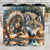 Eigener Wasserfarbengeist: Frau, Wolf, Feuer. Thermosbecher