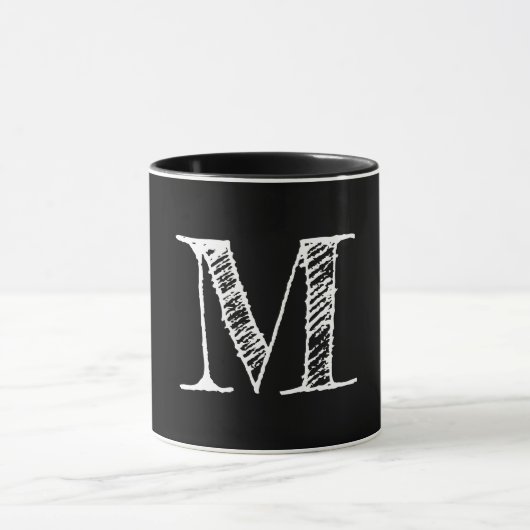 Eigener weißer Chalkboard Monogram Black Tee Kaffe Tasse (Zentrum)