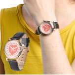 Eigenes Anfangsfarbenherz für Monogramm Coral Wate Armbanduhr<br><div class="desc">Machen Sie diese Armbanduhr zu einem besonderen personalisierten Geschenk. Es verfügt über einen korallenfarbenen Hintergrund, der das anfängliche Buchstaben Monogramm und Name zentriert auf dem Korallenherz umgeben von Punkten ergänzt. Personalisieren Sie den Text in den Vorlagenfeldern, entfernen Sie einen oder beide, oder klicken Sie auf Anpassen, um einen Schriftstil, eine...</div>