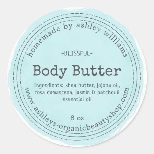 Eigenes Body Butter Blue Bio Business Label Runder Aufkleber (Vorderseite)