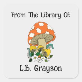 Eigenes Etikett Retro-Mushroom Quadratischer Aufkleber