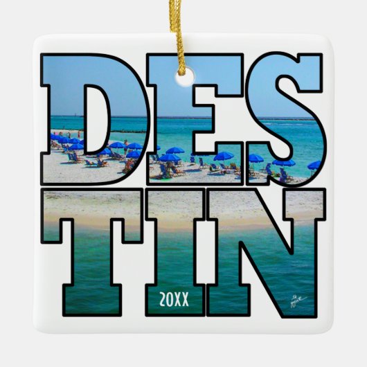 Eigenes Foto Destin Florida Modern Typografie Keramikornament (Vorderseite)