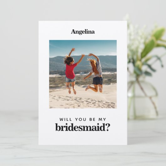 Eigenes Foto Einfache Elegante Bridesmaid Vorschla Einladung (Stehend Vorderseite)