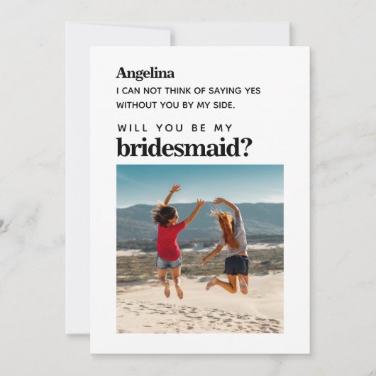 Eigenes Foto Einfache Elegante Bridesmaid Vorschla Einladung (Vorderseite)